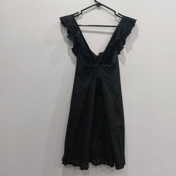 Aritzia Wilfred Black Ruffle Neck Eyelet Little Black Dress XS - Picture 5 of 8